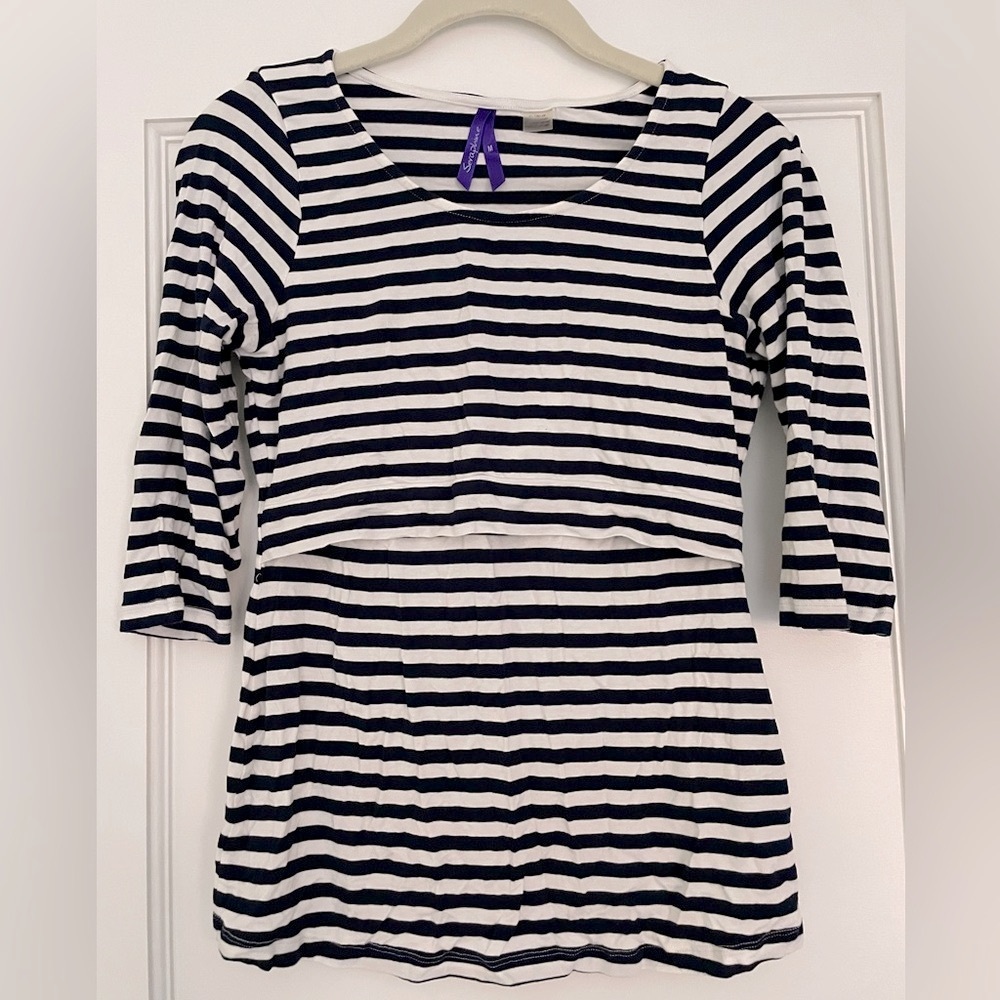 Seraphine Navy and White Striped Maternity and Nursing Laina Top — size M